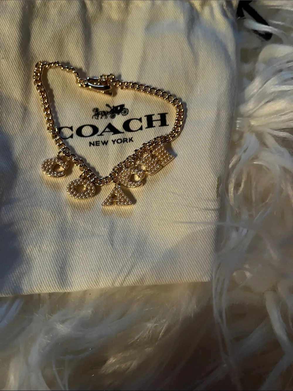 Coach Gold-Tone Charm Bracelet with Crystal Accents